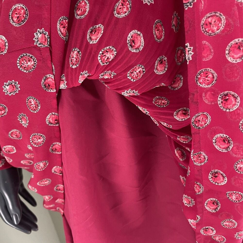 Elle Pink Pleated Dress Long Sleeve Jewel Print strawberry Pink XS - Picture 9 of 13